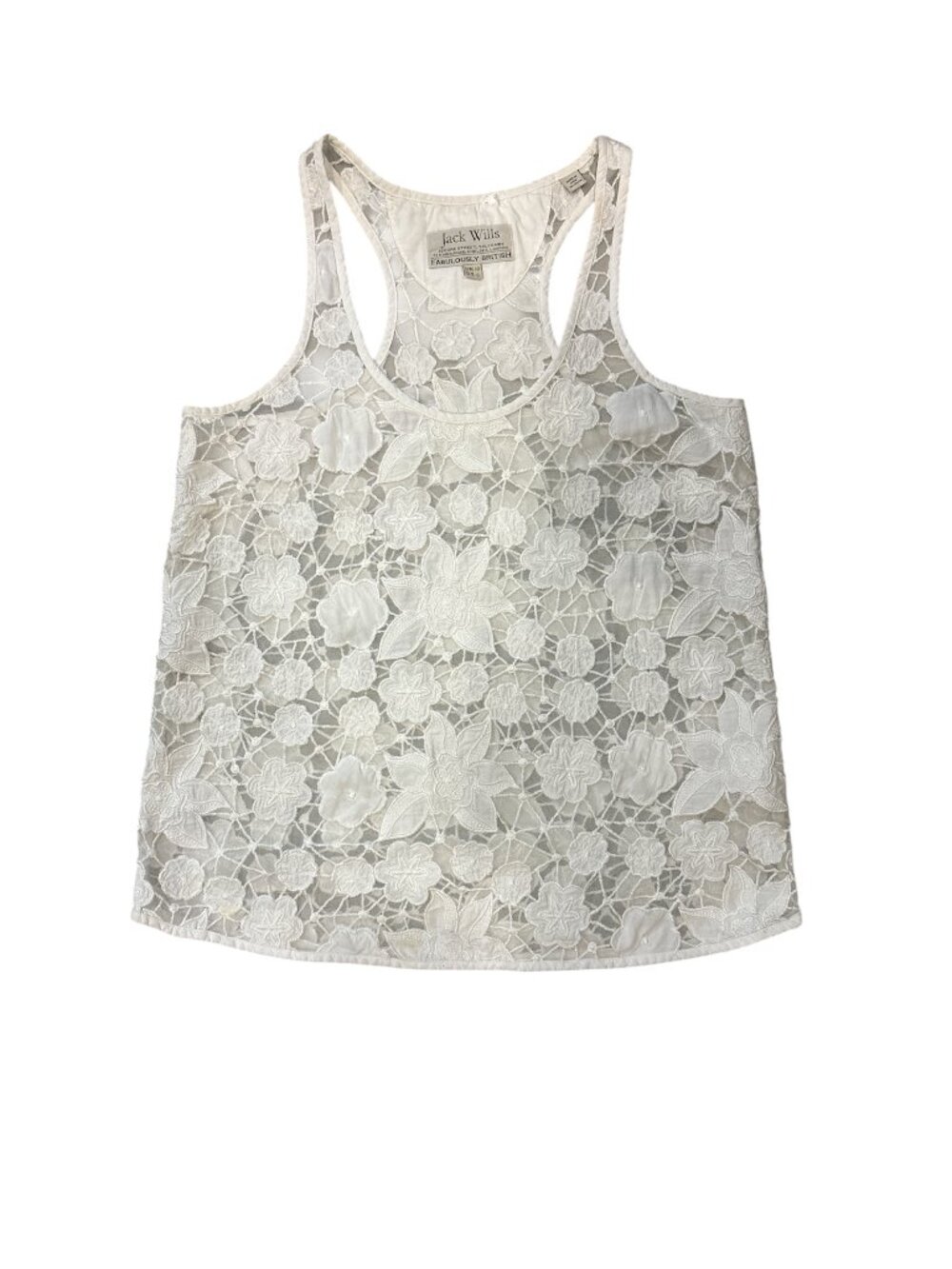 Jack Wills White Floral Embroidered Lace Racerback Tank Top (US 6 / UK 10)